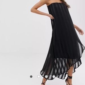 Asos Women's Strapless Bandeau Midi Dress in Sheer and Solid Stripe in Black 4